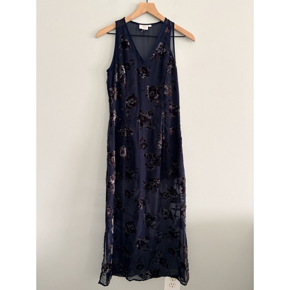 Anthropologie HD In Paris Navy Floral Burnout Dress Womens Size XS Sleeveless